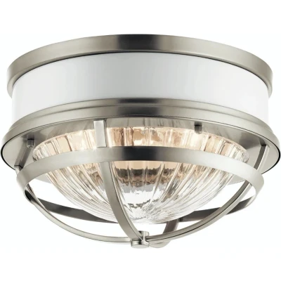 Afbeelding van Kichler LED Plafondlamp Tollis 2X E27 Max 40W Dimbaar Brushed Nickel &amp; White