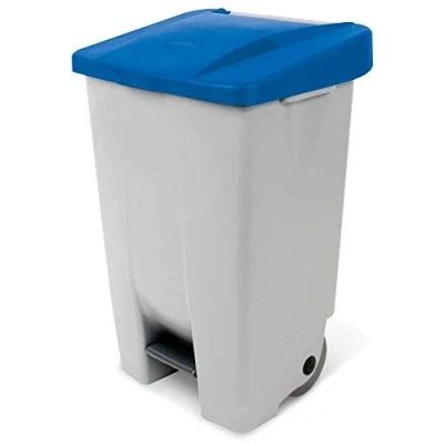 Afbeelding van Pedaalemmer met wieltjes, inhoud 80 liter, 740 x 490 420 mm, behuizing grijs, deksel blauw
