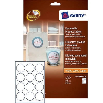 Image de Avery Zweckform L7104 Auto adhésif amovible diamètre 60 mm 240 étiquette(s) (20 feuille(s) x 12) étiquettes