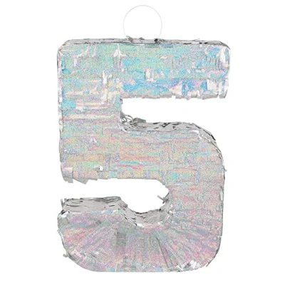 Afbeelding van Boland Piñata &#039;5&#039; holografisch Zilver 5 Verjaardag, Kinderfeestje, Themafeest