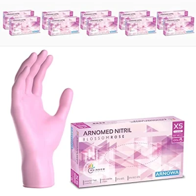 Afbeelding van ARNOMED Roze wegwerphandschoenen, nitril handschoenen, maat XS, wegwerphandschoen 1000 stuks (10 dozen), poedervrij en latexvrij, wegwerphandschoenen in S, M &amp; L