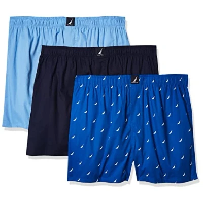 Afbeelding van Nautica Katoenen geweven boxershorts voor heren, 3 stuks, Peacoat/Dellarobbia/Sails Sea Kobalt