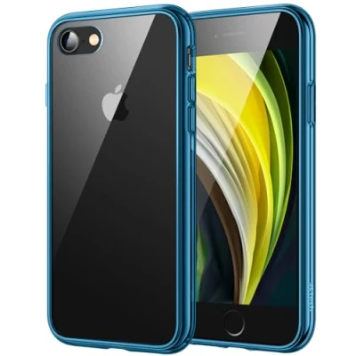 Afbeelding van JETech Beschermhoes voor iPhone SE 3/2 (model 2022/2020), 8 en 7, 4,7 inch, transparante beschermhoes, stoot krasbestendig (marineblauw)