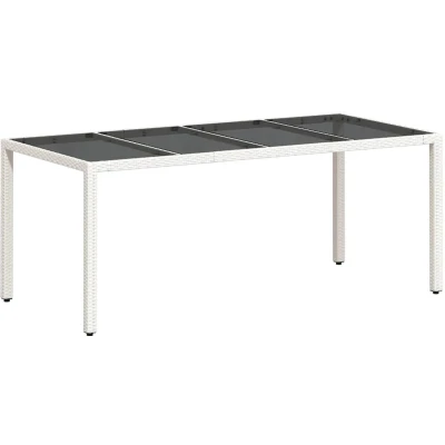 Afbeelding van vidaXL Tuintafel met glazen blad 190x90x75 cm poly rattan wit