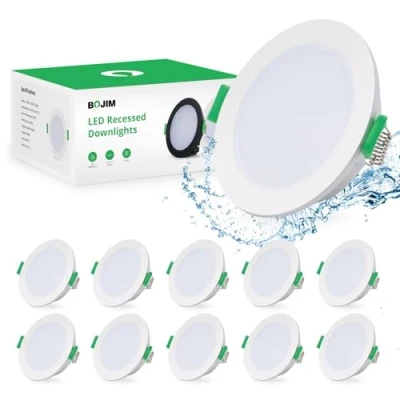 Afbeelding van Bojim Led inbouwspot, badkamer, IP65, 10 x 5,5 W, extra vlak, 30 mm, plafondspot, 220 V, 4000 K, neutraal wit, 400 lm, 80 Ra, voor keuken, slaapkamer, woonkamer, inbouwverlichting, gat 68 mm