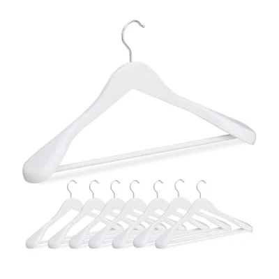 Afbeelding van Relaxdays Kledinghouders Set van 8 Kleerhangers Pakken kostuums Houten hangers jassen wit