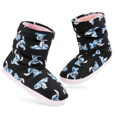 Afbeelding van Disney Damespantoffels, Stitch, pantoffels, gevoerde laarzen, dames, meisjes, tieners, comfort, winter, maten 34 41, Zwart/Blauw Stitch