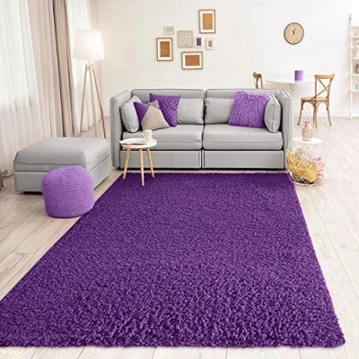 Afbeelding van VIMODA Prime Shaggy, tapijt, kleur: hoogpolig, modern, voor woonkamer, slaapkamer, afmetingen: 150 cm vierkant, paars, 140 x 200