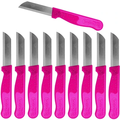 Afbeelding van Solingen Schilmesje Robuust Handvat RVS Glad 16 cm met &quot;Blade Cover&quot; Roze Glitter 10 stuks