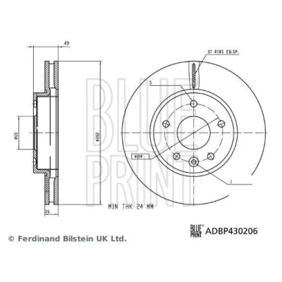 Afbeelding van BLUE PRINT Remschijf Vooras 282mm 26mm 5 gat 114mm interne ventilatie Gecoat ADBP430206 Remschijven
