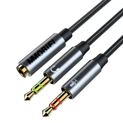 Afbeelding van MMOBIEL Koptelefoon Splitter Adapter 3,5mm Mic en Audio Y voor Computer 1 Female naar 2 Male (Stereo Microfoon) Hoofdtelefoon PC, Laptop 30cm