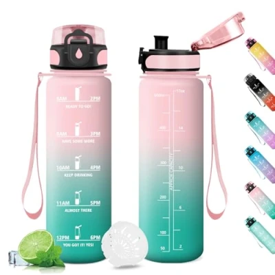 Afbeelding van Gourde de sport avec indicateur temps motivation, bouteille filtre, filtre pour enfants, sport, gym, école, gymnastique, fitness, yoga