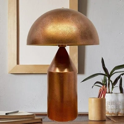 Afbeelding van bamyum Lipeo Tafellamp met koperkleurige kabel Ø 30 cm, metalen paddenstoellamp, vintage woonkamerlamp, retro tafellamp, klein bedlampje, zijlamp