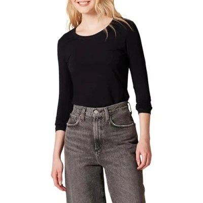 Image de Amazon Essentials T Shirt Col Rond à Manches Longues Coupe Classique (Grandes Tailles Disponibles) Women&#039;s, Noir, M