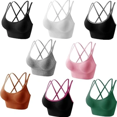 Afbeelding van Libella Set van 3 sportbeha, bustier voor dames, comfortabele beha, ritssluiting, gevoerde push up, ondersteuning, verstelbare bandjes, zonder beugel, yoga, fitness, pack 3765 zwart, S M
