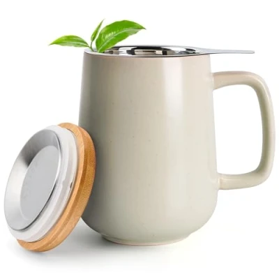 Afbeelding van Happy Lemuro Tasse à thé avec Infuseur et couvercle en céramique de 500 ml grande poignée