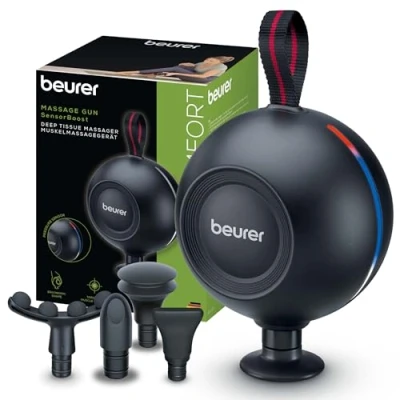 Afbeelding van Beurer MG 101 SensorBoost Massagepistool, ergonomisch design, stille en krachtige massage van triggerpunten voor ontspanning regeneratie, met druksensor, 5 opzetstukken
