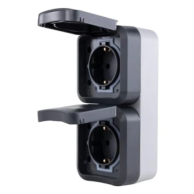 Afbeelding van REV 0004080400 Wandcontactdoos dubbel Compleet AquaStorm Lichtgrijs, Zwart