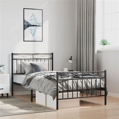 Afbeelding van vidaXL Bedframe met hoofd en voeteneinde metaal zwart 100x190 cm