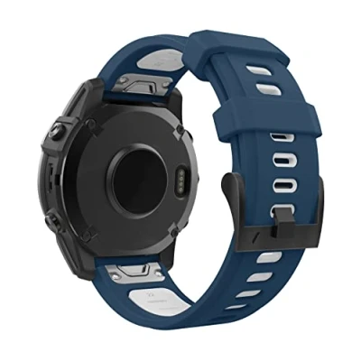 Afbeelding van MoKo Armband compatibel met Garmin Fenix 7/7 Pro/6/6 Pro/5/5 Plus/Forerunner 965/955/945/Instinct Solar/Instinct 2, Quick Fit 22 mm zachte siliconen reservearmband horlogeband, blauw/wit