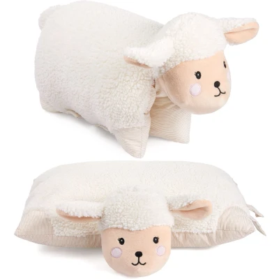 Afbeelding van BRUBAKER Knuffeldieren Kussen Schaap 2 in 1 Pluche Dier en Knuffelkussen 40 x 30 cm Decoratief Opvouwbaar Kinderkussen van met Klittenband Dierenkussen Speelgoed Beige