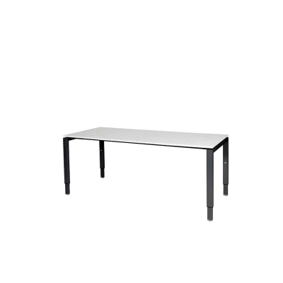 Afbeelding van Domino bureau, hoogte instelbaar (62 85cm) met 180x90cm &#039;zwevend&#039; krijtwit 25mm blad en zwart (RAL9005) N poot frame