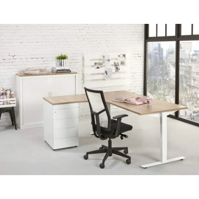 Afbeelding van Ergonomisch t poot wingbureau Design Teez breed 180CM diep 120CM bladkleur Kersen framekleur Aluminium (RAL9006) wingzijde Links