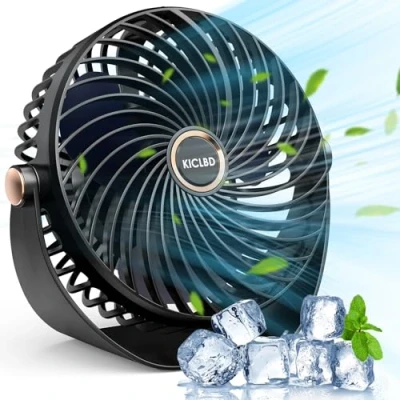 Afbeelding van KICLBD USB mini bureauventilator met 5 snelheden, draagbaar en ultrastil, 360 graden verstelbare ventilator voor thuis, bibliotheek, auto, camping buiten