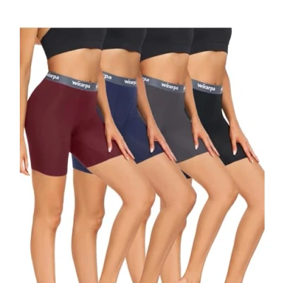 Afbeelding van wirarpa Set van 4 korte boxershorts modal voor dames, anti wrijving, met pijpen, Zwart/Grijs/Blauw/Rood