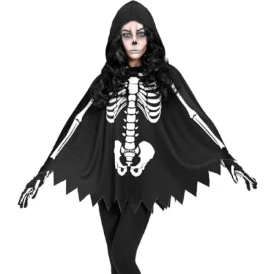 Afbeelding van Widmann Spook &amp; Skelet Kostuum Scarlet Poncho Zwart One Size Halloween Verkleedkleding