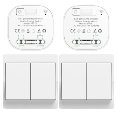 Afbeelding van Cerhot EU draadloze schakelaar zonder batterijen, schakelaarset, zelfvoorzienend, draadloos, batterij, radio, afstandsbediening, thuisverlichting, (EU 2Gang 2V2a)