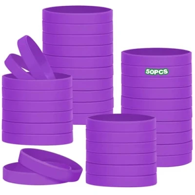 Afbeelding van HONTIUS Lot de 50 bracelets en silicone 16 cm Pour l&#039;école, les enseignants, équipes, fêtes, hommes et femmes 3 à 7 ans Violet