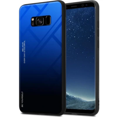 Afbeelding van Cadorabo Hoesje geschikt voor Samsung Galaxy S8 in BLAUW ZWART Tweekleurige beschermhoes van TPU silicone Case Cover en achterzijde gehard glas