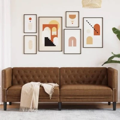 Image de vidaXL Canapé à 3 places Chesterfield marron similicuir daim372672