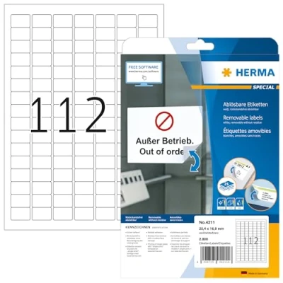 Afbeelding van Etiket HERMA 4211 25.4x16.9mm verwijderbaar wit 2800stuks