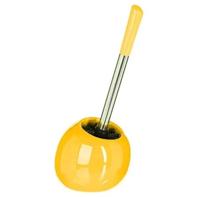 Afbeelding van WC /toiletborstel met houder rond geel glans keramiek 36 cm