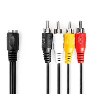 Afbeelding van Nedis DIN Audiokabel 5 Pins Female 4x RCA Male Vernikkeld 0.20 m Rond PVC Zwart Label