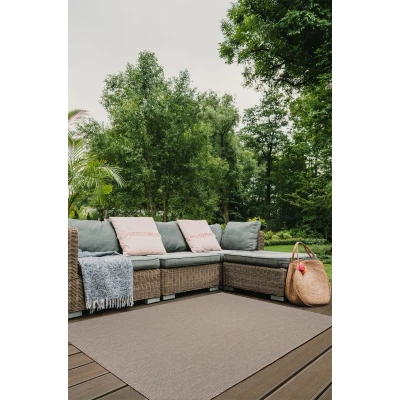 Afbeelding van Brussels Uni Buitenkleed Effen Indoor &amp; Outdoor Vloerkleed Tuinkleed, Balkonkleed Linnen Beige 80x150 cm Rechthoek Polypropyleen