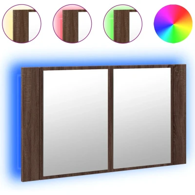 Afbeelding van vidaXL Badkamerkast met spiegel LED 80x12x45 acryl bruineikenkleurig