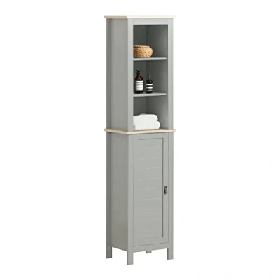 Afbeelding van SoBuy BZR68 HG badkamerkast hoge met 3 opbergvakken en 1 deur, hoogte 169 cm