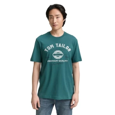 Image de TOM TAILOR T shirt pour homme avec logo imprimé en coton, 14171 Jasper Green, M