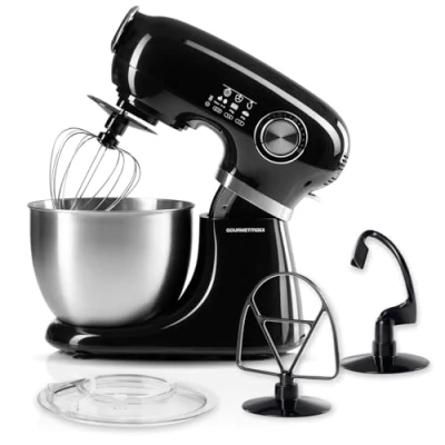 Afbeelding van GOURMETmaxx Keukenmachine en mixer, multifunctioneel keukengerei met mengkom opzetstukken, krachtige mixer garde meer, elektrische kneedrobot [zwart]