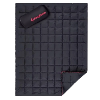 Afbeelding van KingCamp Reisdeken Multifunctionele Ultralicht Camping Deken met drukknoop Noodslaapzak voor binnen of buiten, 175 x 135 cm Zwart
