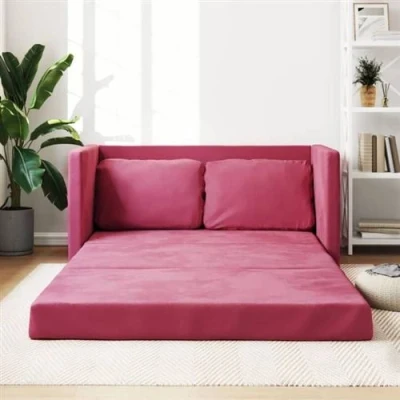 Afbeelding van vidaXL Slaapbank vloermodel 2 in 1 122x204x55 cm fluweel wijnrood