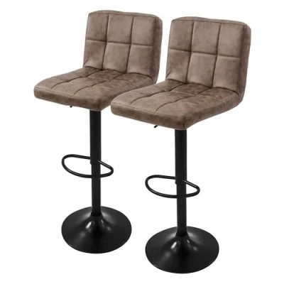 Afbeelding van Barkruk set van 2 bruin kunstlederen bekleding met rugleuning en voetensteun in hoogte verstelbaar 63 83cm ML Design
