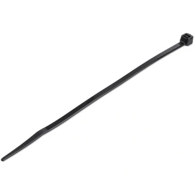 Image de StarTech.com 15cm(6&quot;) Cable Ties 3mm(1/8&quot;) wide 39mm(1 3/8&quot;) Bundle Diameter 18kg(40lb) Tensile Strength Nylon Self Locking Zip with Curved Tip 94V 2/UL Listed 100 Pack Black 66 Plastic TAA (CBMZT6B) Attache câble 15.24 cm noi