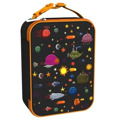 Image de ION8 Sac à Déjeuner Isotherme, Fermeture éclair 3 côtés, Poche pour bouteilles, Lavable, Polyester, Imprimé Vaisseaux Spatiaux