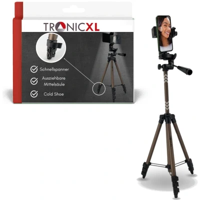 Afbeelding van TronicXL 105cm Tripod Statief voor uw smartphone met mobiele telefoon houder 360 draaibaar foto video livestreaming en meer in hoogte verstelbaar waterpas