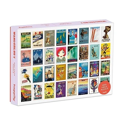 Afbeelding van Wanderlust puzzel van 1000 stukjes voor volwassenen, 100% gerecycled premium bord, reispuzzel met stukjes, cadeaus reizigers, Happily