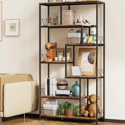 Afbeelding van Bealife Boekenkast, boekenkast met 5 planken, open bibliotheek voor woonkamer, kantoor, slaapkamer (retro)